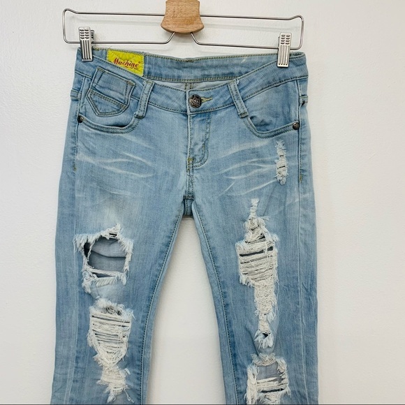 Machine Jeans Woman Size 1 Low Rise  Ripped Skinny Tapered Leg‎ Y2K Blue Light - Picture 2 of 10